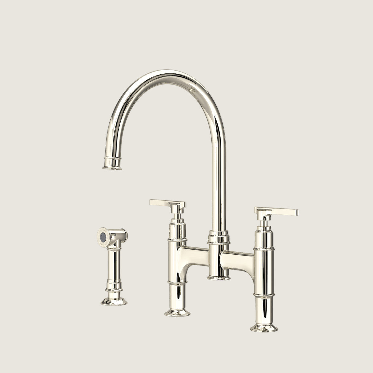 Chrome kitchen faucet set on a white background